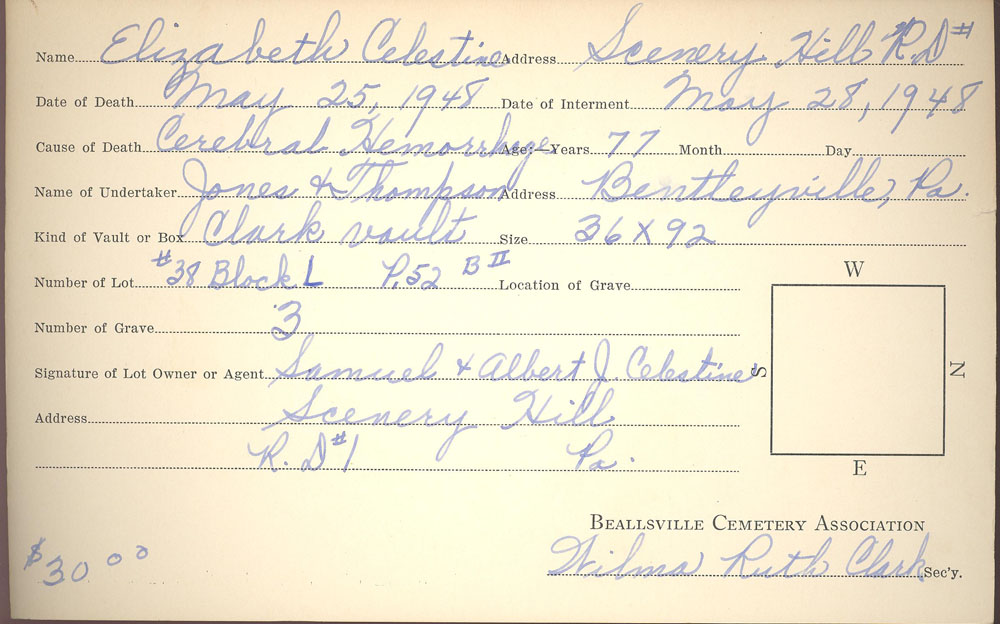 burial card